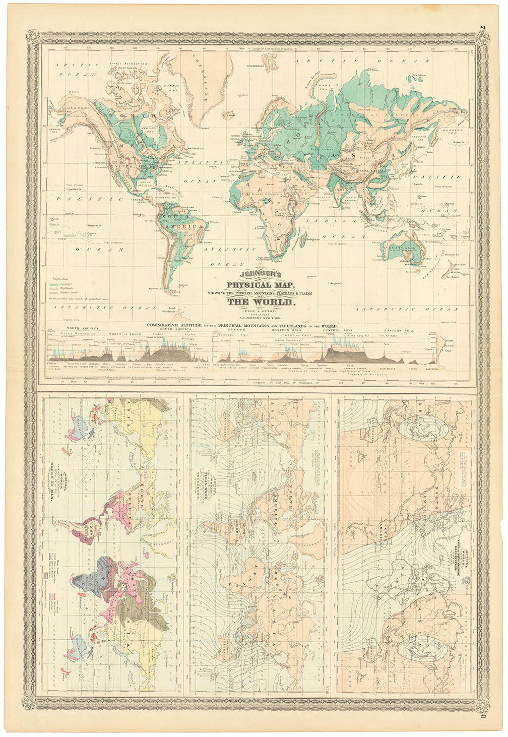 Johnson's Physical Map showing the Principal Mountains, Plateaus & Plains of the World.