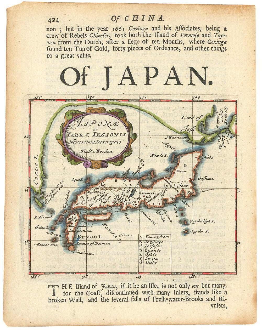 Japonae ac Terrae Jessonis Novissima Descriptio. Robt. Morden