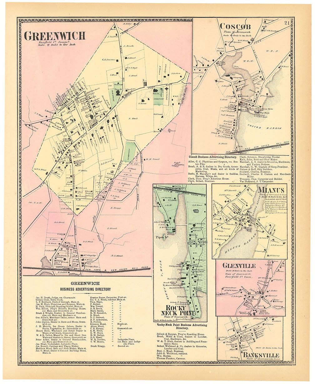 Greenwich, Coscob, Rocky Neck Point, Mianus, Glenville, and Banksville. (Connecticut).