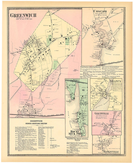 Greenwich, Coscob, Rocky Neck Point, Mianus, Glenville, and Banksville. (Connecticut).
