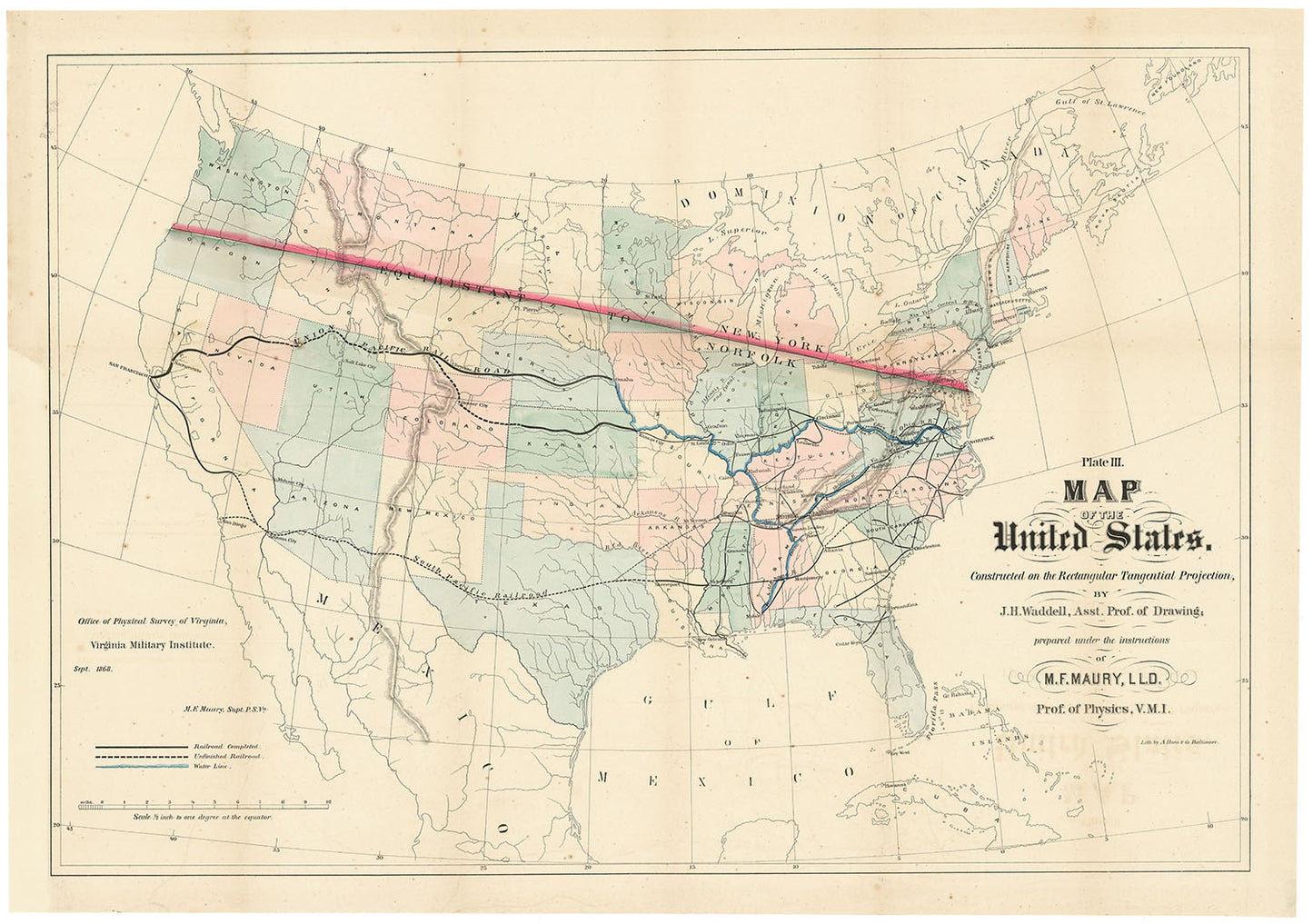 Map of the United States Constructed on the Rectangular Tangential Projection.