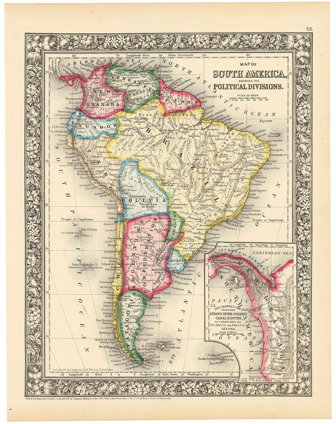 Map of South America, Showing Its Political Divisions.