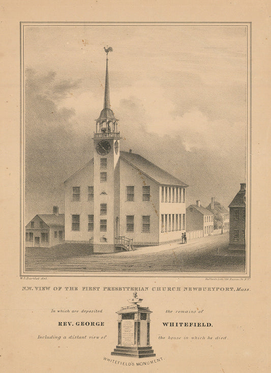 N.W. View of the First Presbyterian Church Newburyport, Mass. : In which are deposited the remains of Rev. George Whitefield.