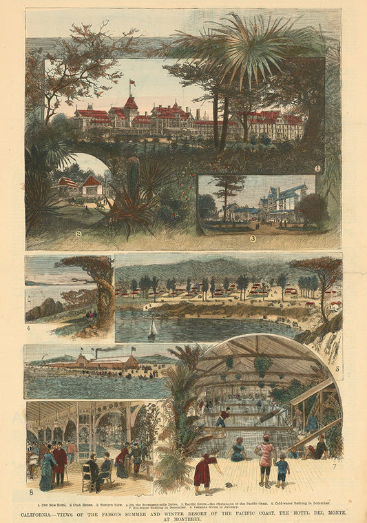 California. Views of the Famous Summer and Winter Resort of the Pacific Coast, The Hotel Del Monte, at Monterey.