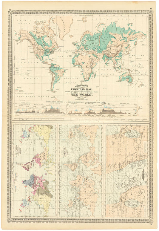 Johnson's Physical Map showing the Principal Mountains, Plateaus & Plains of the World.